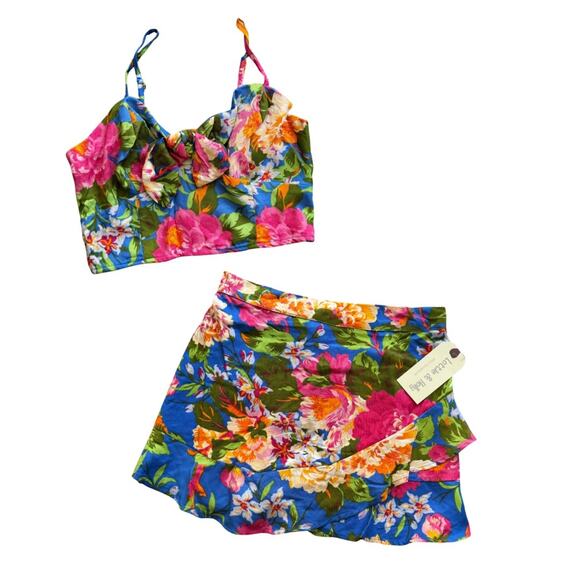 Band of Gypsies Dresses & Skirts - BOG COLLECTIVE Lottie & Holly Cropped Tank Ruffle Skort Tropical Floral NWT M